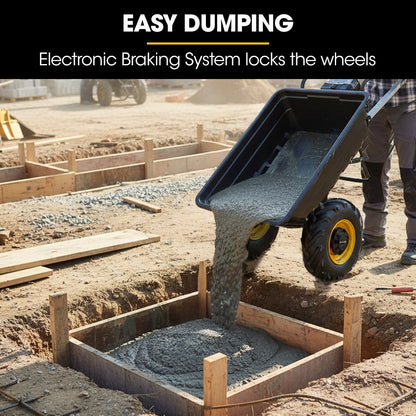 BAUMR-AG 40V Li-ion Powered 300KG / 300L Wheelbarrow, ATV Tow Bar, Deep V-tread Tyre, 2 Wheel Direct Drive