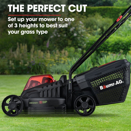 BAUMR-AG 450CX 40V SYNC Cordless Lawn Mower Kit, Fast Charger, 2 x 4Ah Battery, 320mm Grass Cutting Path