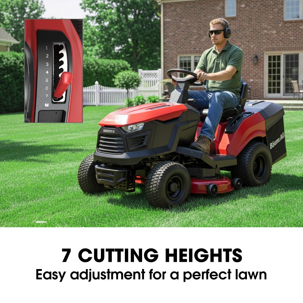 BAUMR-AG 38" Ride On Mower Tractor, Electric Start, 14hp 452cc, Hydrostatic, 100kg Towing, 7 Cut Heights