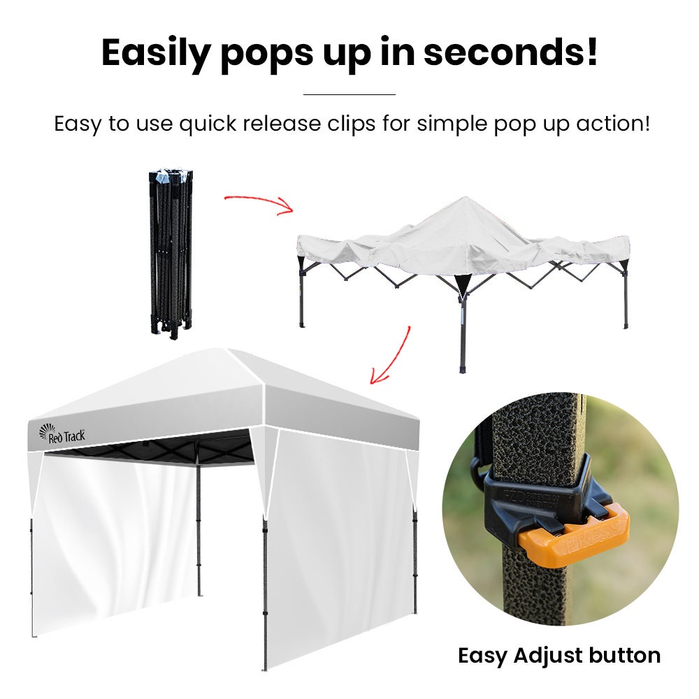 RED TRACK 3x3m Ultra Compact Folding Gazebo, Walls, Carry bag, Portable Outdoor Popup Marquee for Camping Beach, White