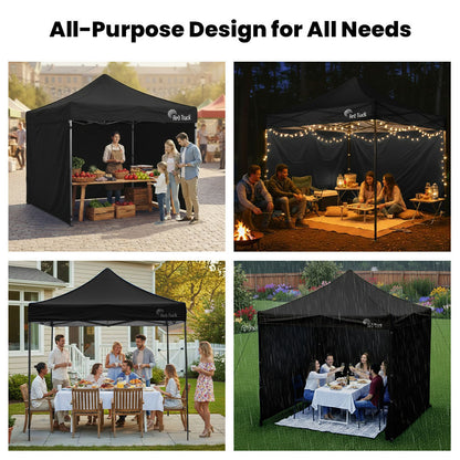 RED TRACK 3x3m Premium Pop Up Gazebo Marquee, Patented Steel Cable Canopy Support System, Wheeled Carry Bag, Side Walls, UV Block, Reinforced Frame, Black