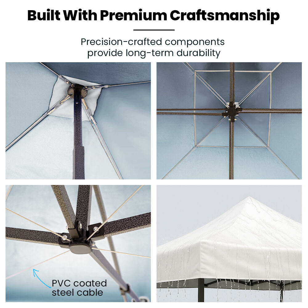 RED TRACK 3x3m Premium Pop Up Gazebo Marquee, Patented Steel Cable Canopy Support System, Wheeled Carry Bag, Side Walls, UV Block, Reinforced Frame, White
