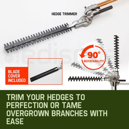 BAUMR-AG 65cc 9in1 Long Reach Garden Multi-tool, Pole Saw, Hedge & Line Trimmer, Brush Cutter, 12" Tree Trimming Pruning Chainsaw Bar, 2 Extension Shafts