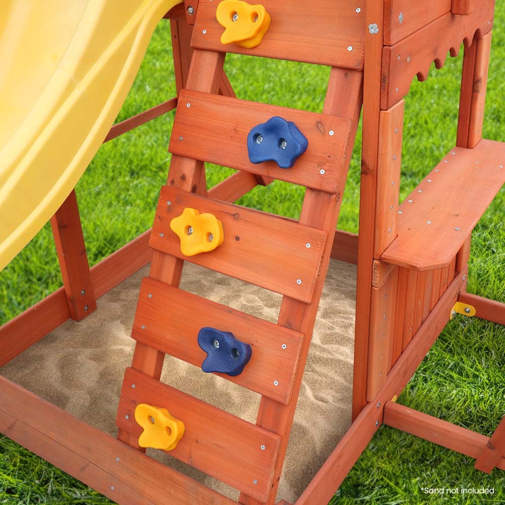 Rovo Kids Outdoor Slide and Swing Play Set with Climbing Wall and Sandpit