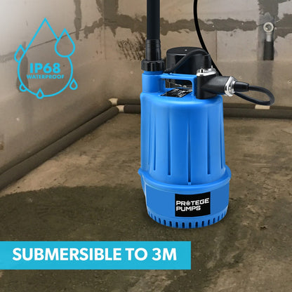 PROTEGE Tight Access Clean/Grey Water Submersible Sump Pump, Vertical Float Switch
