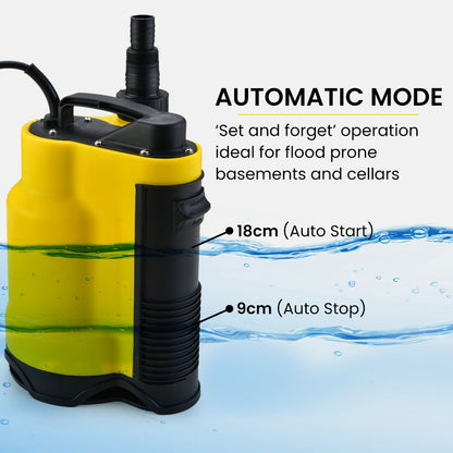 PROTEGE Tight Access Dirty Water Submersible Sump Pump, Integrated Float Switch