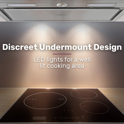 EUROCHEF 60cm Undermount Rangehood Stainless Steel, Quiet 3-Speed, 3-Layer Dishwashable Filter, LED Lights EUR60S