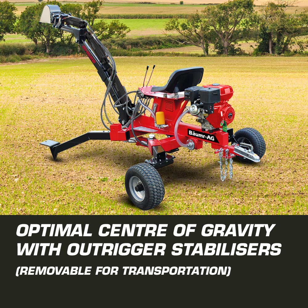 Baumr-AG 9HP Backhoe - Petrol Excavator 4-Stroke Hydraulic Bucket Towable
