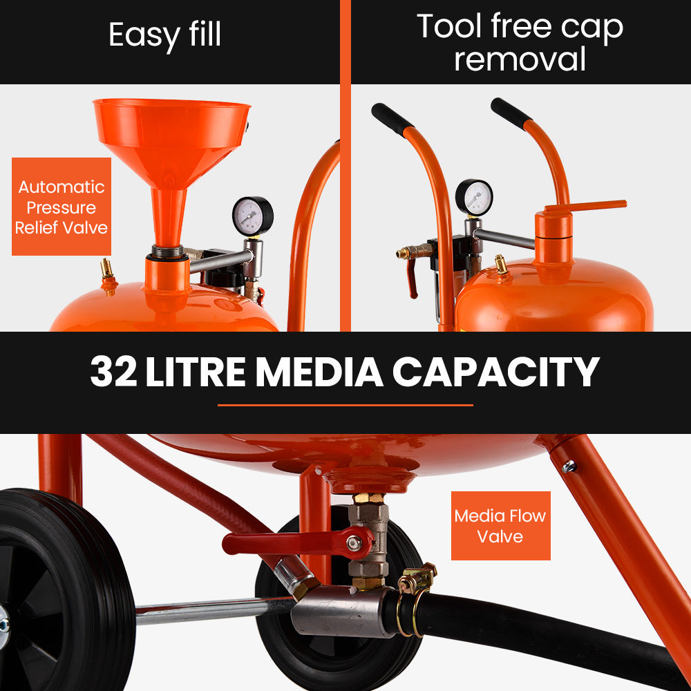 UNIMAC 38L Sandblasting Tank, Pressurised Design with Sandblast Gun Set with Hose
