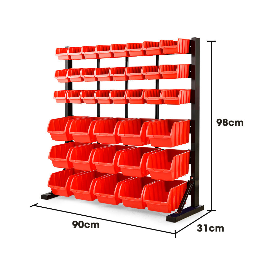 BAUMR-AG 39 Parts Bin Rack Storage System Floor Mount - Red