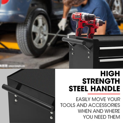 Bullet Pro 4 Drawer Tool Box Cabinet Trolley Storage, with 1-Door Toolbox Garage Organiser Set, Black