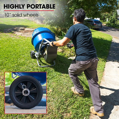 BAUMR-AG 140L Portable Cement Concrete Mixer with Pedestal Stand, 550W Electric Motor, 10 Inch Solid Rubber Wheels