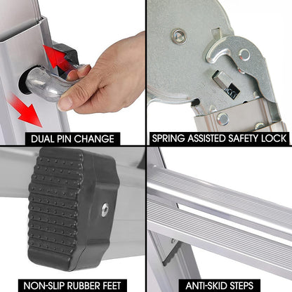 Bullet 2.9m Folding Aluminium Multipurpose Ladder, w/ Workshelf Platform, Spring Assisted Rapid Safety Lock Adjusters