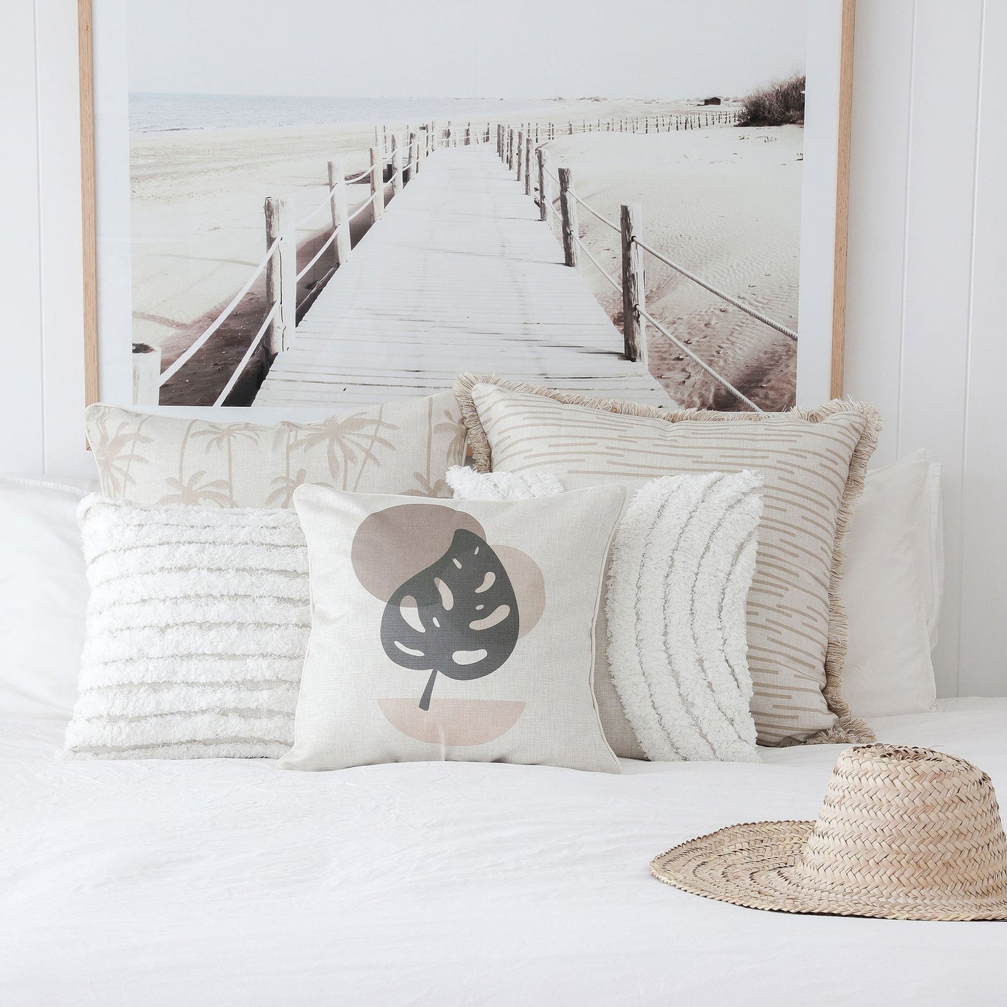 Cushion Cover-With Piping-Tall-Palms-Beige-60cm x 60cm
