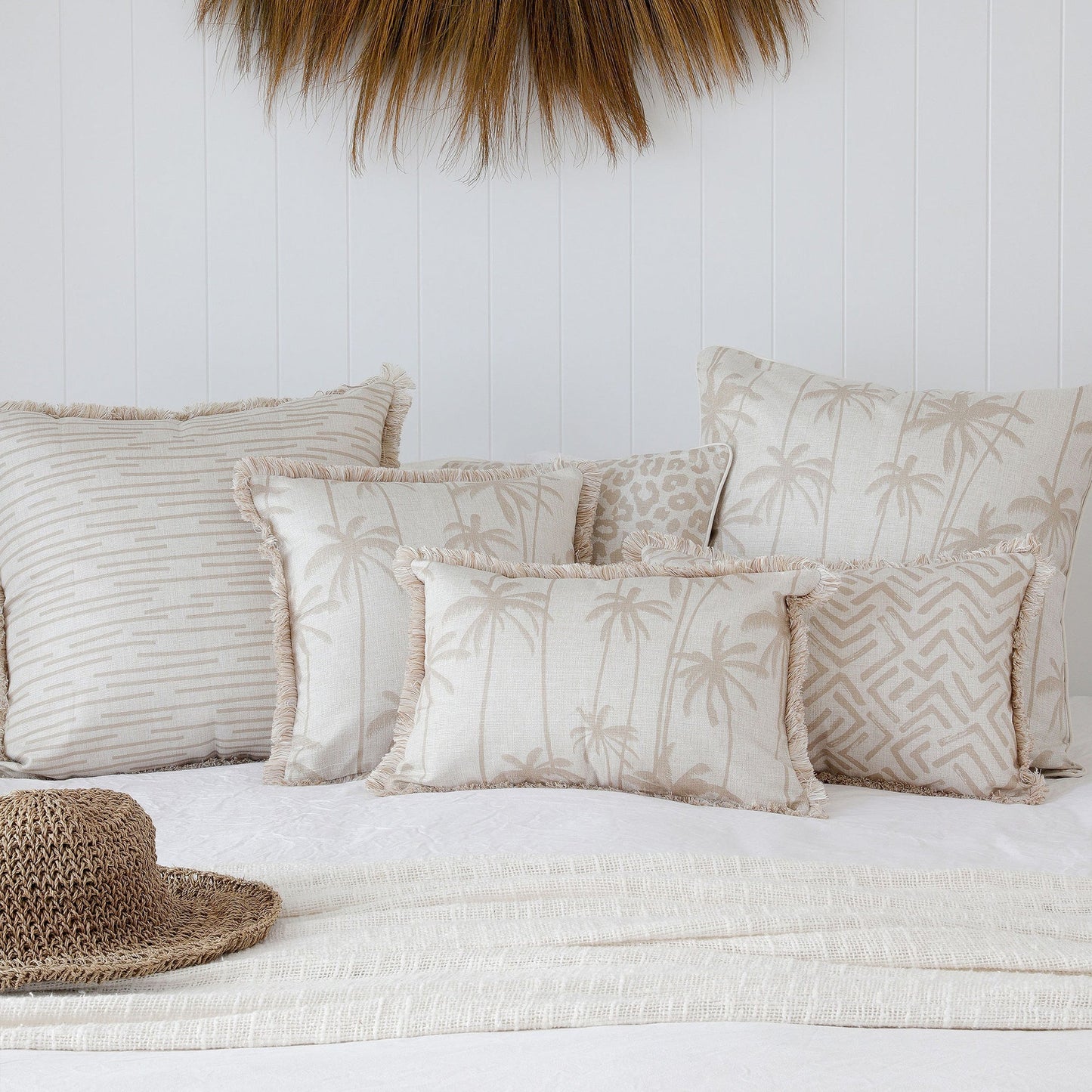 Cushion Cover-With Piping-Tall-Palms-Beige-60cm x 60cm