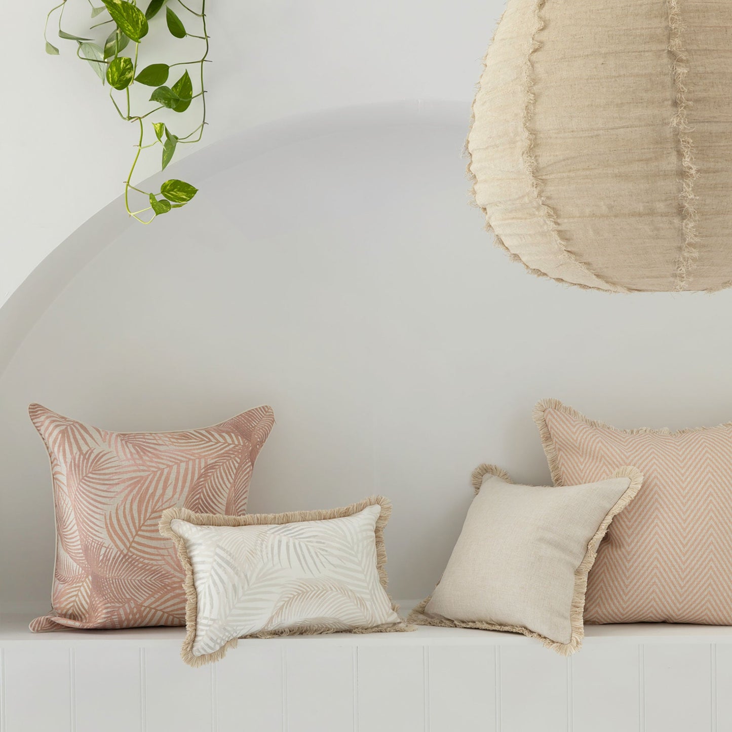 Cushion Cover-Coastal Fringe Natural-Seminyak Biscuit-35cm x 50cm