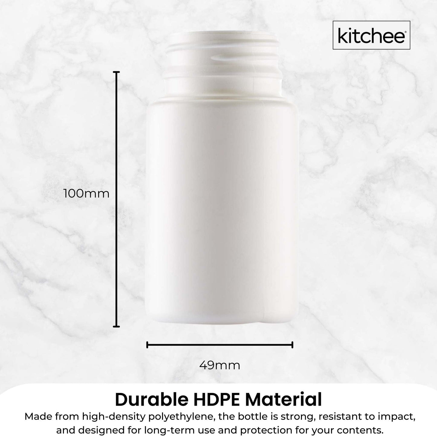 Kitchee 10x Tablet Bottles 90ml + 38mm TamperTel Child Resistant Cap - Round