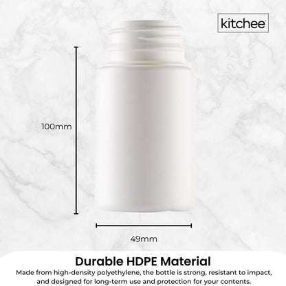 Kitchee 10x Tablet Bottles 90ml + 38mm TamperTel Child Resistant Cap - Round