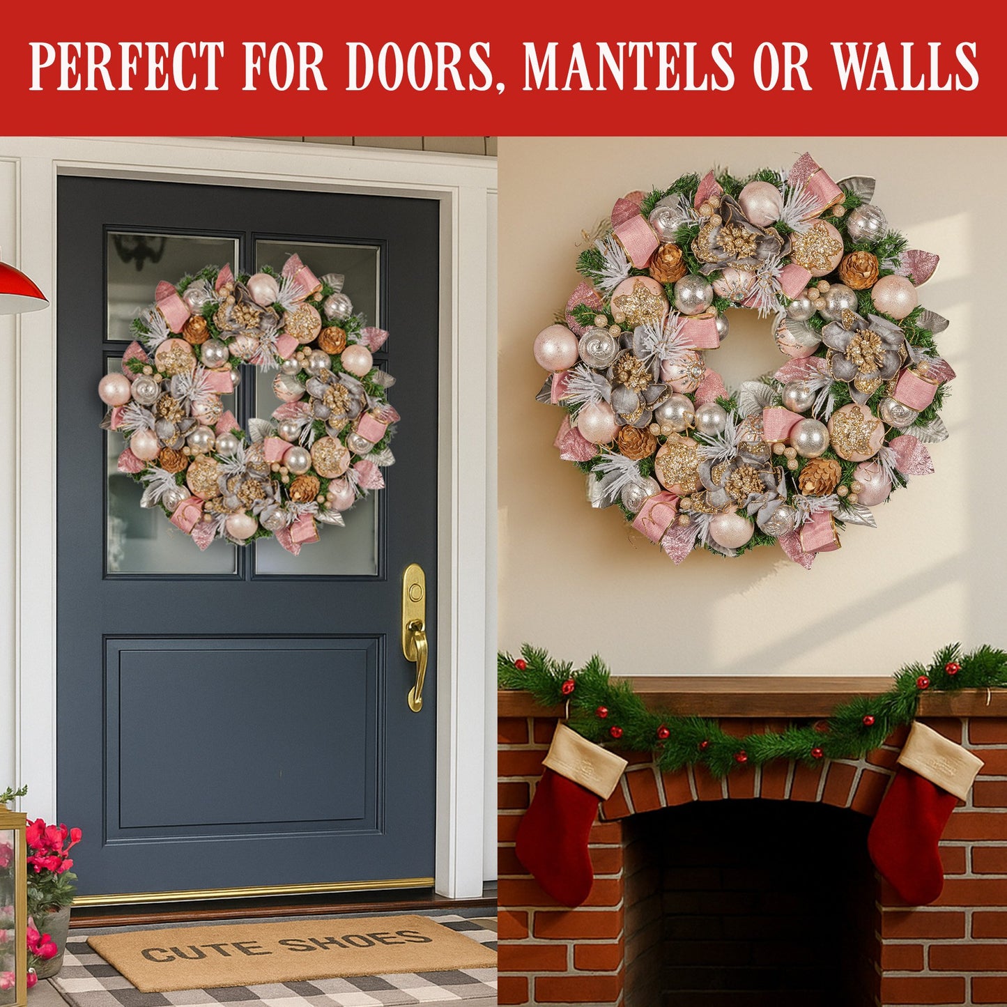 Christabelle 71cm Christmas Wreath Lush Green Holiday Door Wreath w/Jewelled Baubles, Foliage, Flowers, Ribbon & Berries