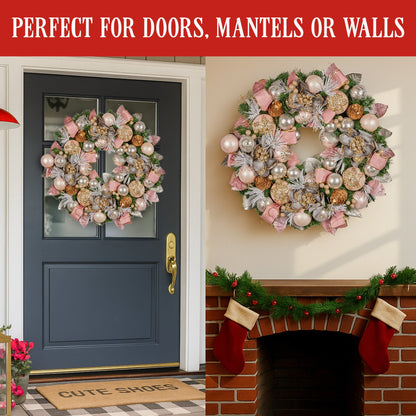 Christabelle 71cm Christmas Wreath Lush Green Holiday Door Wreath w/Jewelled Baubles, Foliage, Flowers, Ribbon & Berries