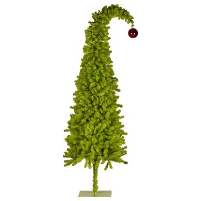 Christabelle 4ft Christmas Gremlin Tree Curved Top Red Bauble Built In Green & White LED Lights Foot Pedal Control
