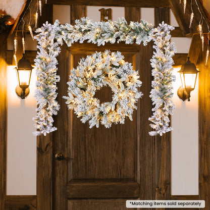 Christabelle 61cm Snowy Atica Pre-Lit Warm White LED Snowy Finish Christmas Wreath