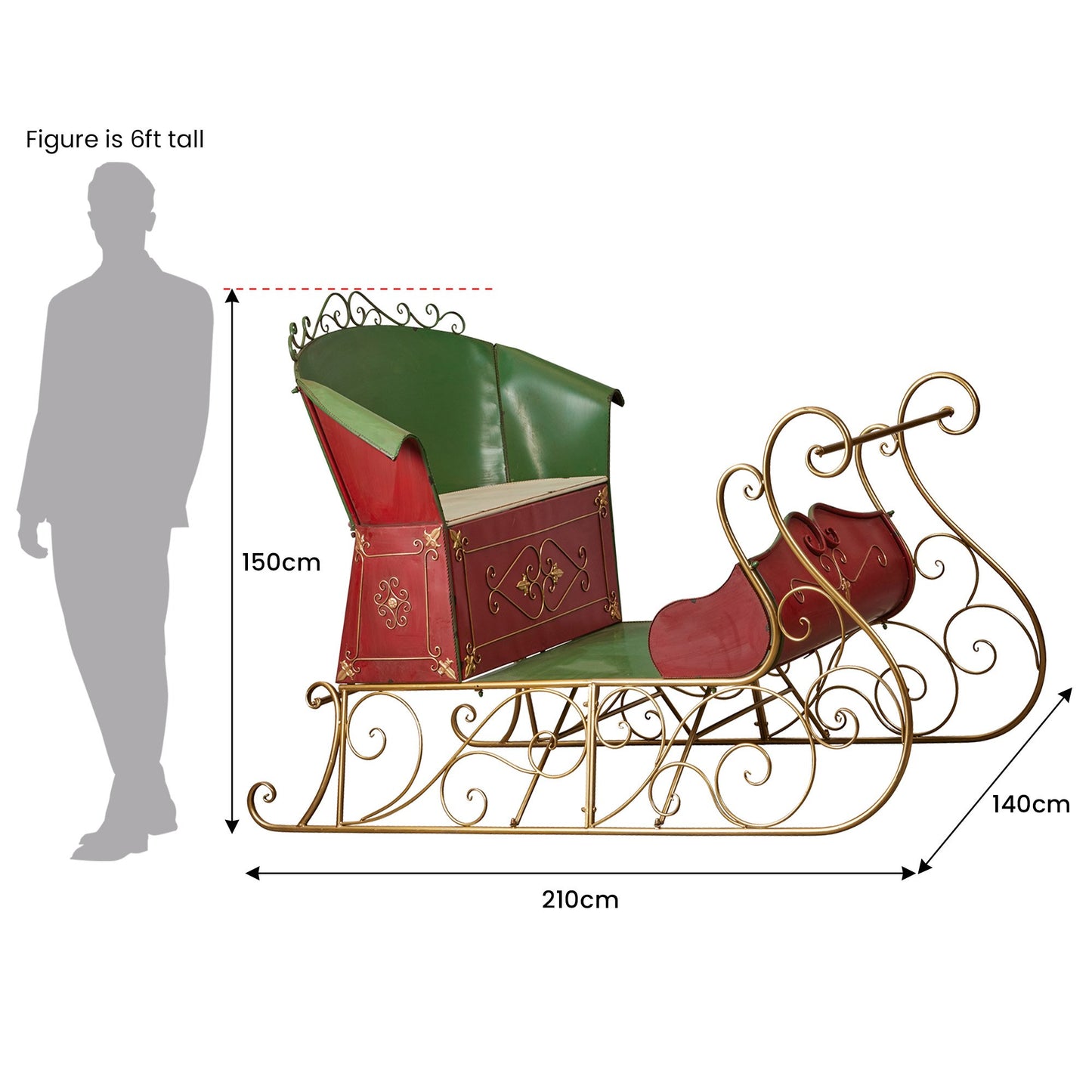 Christabelle Jumbo Life Size 210cm Rustic Christmas Sleigh Display Steel Art Christmas Decoration