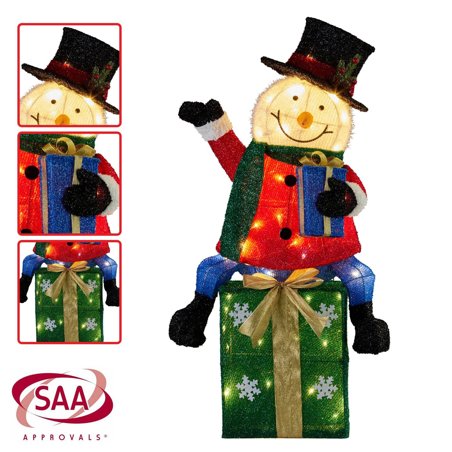 Christabelle 85cm Christmas Snowman On Presents Display with Lights