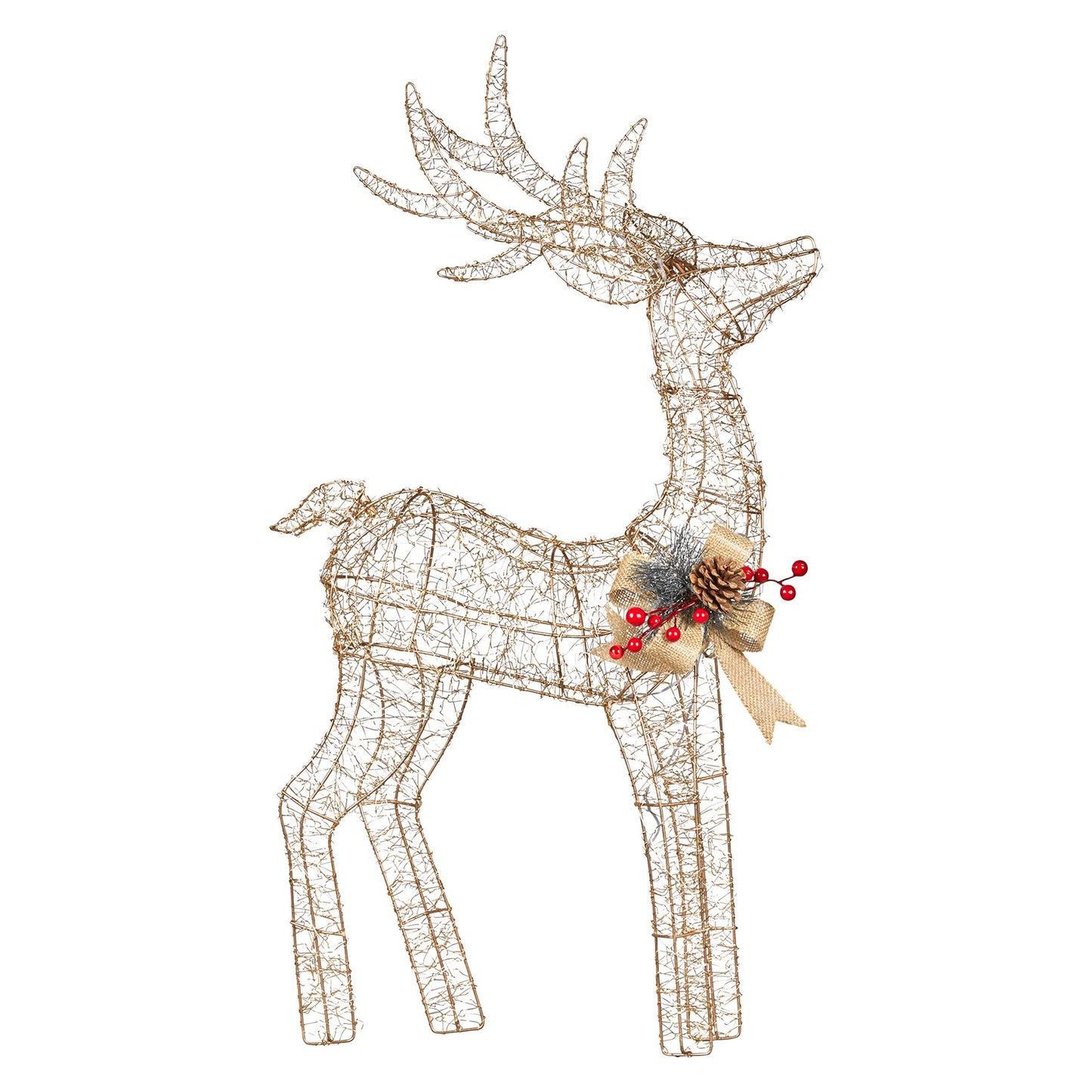 Christabelle Light Up Christmas Reindeer Display Indoor & Outdoor Decoration Warm White LED Lights Gold Bow Wire Frame