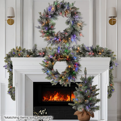 National Tree Company 274cm Pre Lit Snowy Stamford Spruce Battery Operated Christmas Garland w/LED Lights & Timer