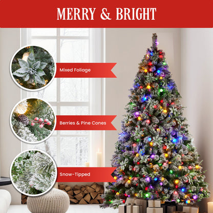 Christabelle Snowy Crown Pine 2.3m Multicolour Pre-Lit Christmas Tree with 1453 Tips