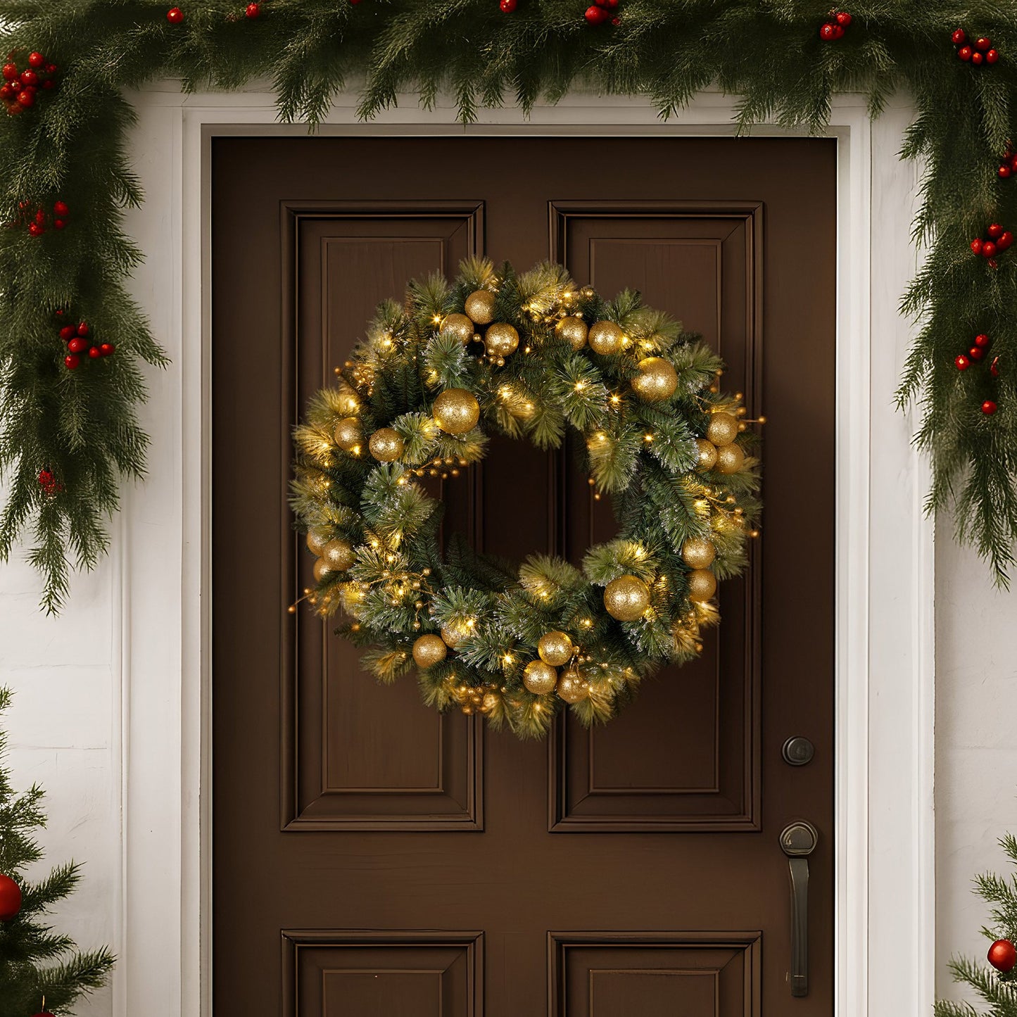 Christabelle 61cm Christmas Wreath Battery-operated Warm White Light Gold Bauble