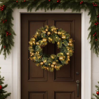 Christabelle 61cm Christmas Wreath Battery-operated Warm White Light Gold Bauble