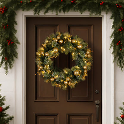 Christabelle 61cm Battery-operated Christmas Wreath Glittery Gold Pine