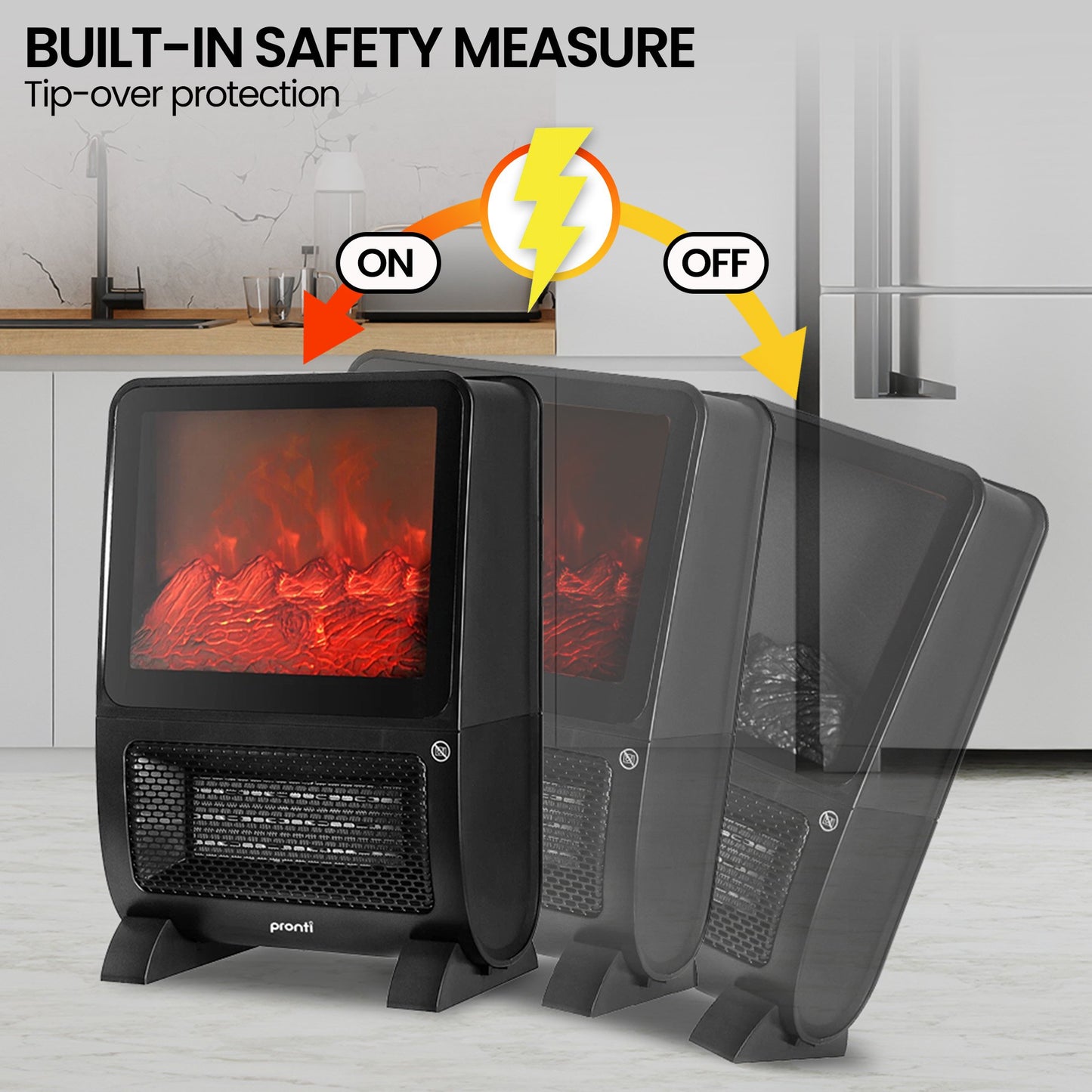 Pronti 2000W 3D Fire PTC Electric Portable Room Heater