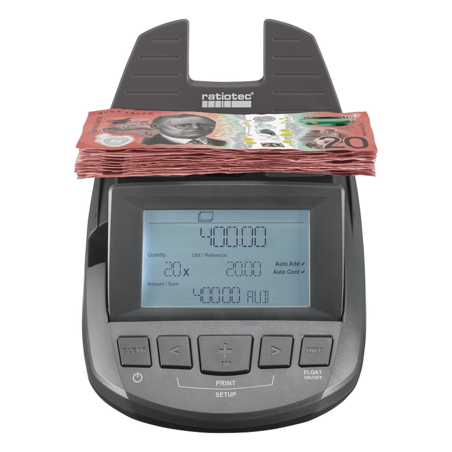 Ratiotec Digital Coin Note Money Counter Currency Scales Australian Notes Portable - Made In Germany