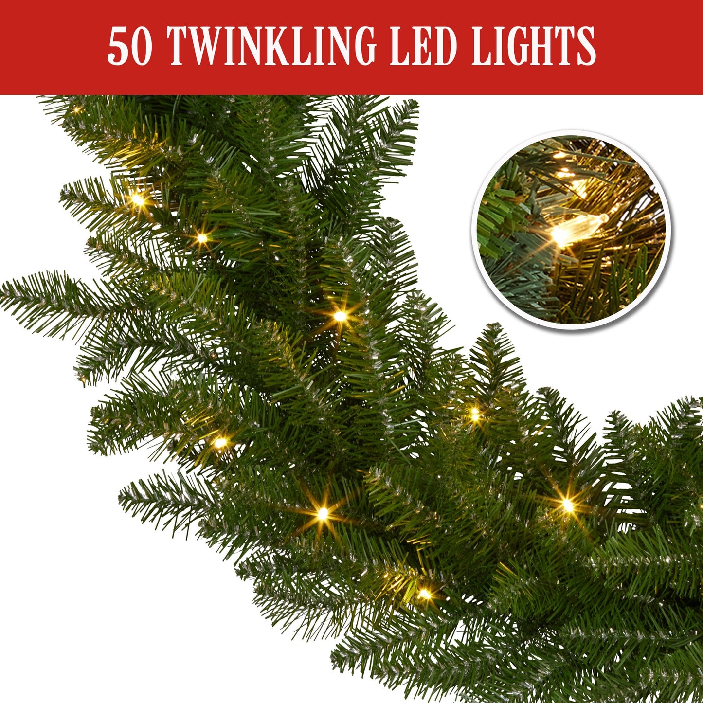 National Tree Company 274cm Dunhill Shimmer Fir Pre-lit Christmas Garland