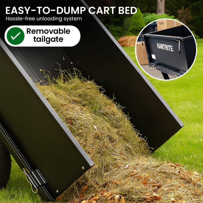 Kartrite Heavy Duty Dump Cart 270kg Capacity Pneumatic Tyres Quick Release Pedal Removable Tailgate Trailer for Garden