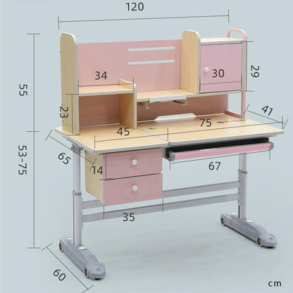 Height Adjustable Children Kids Ergonomic Study Desk Chair Set 120cm Pink AU