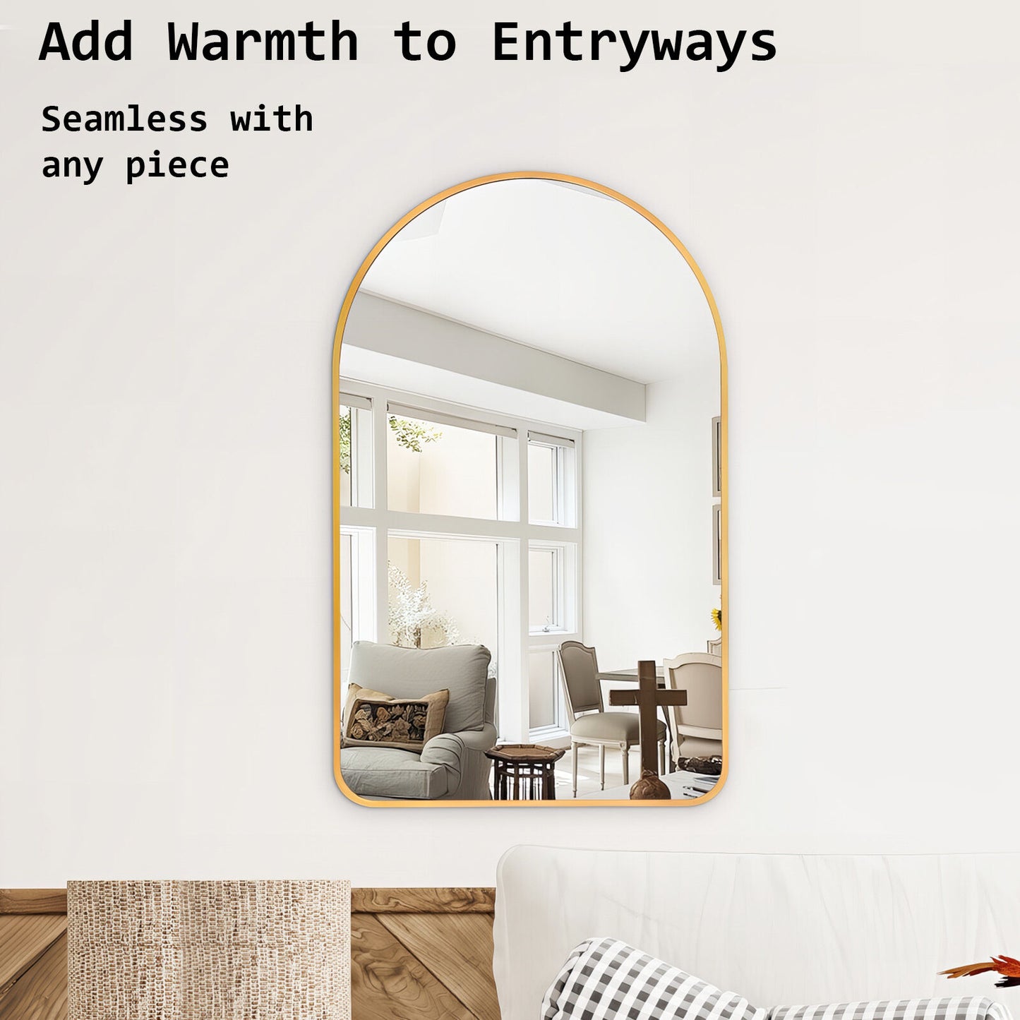 2 Set Wall Arch Mirror Arc Aluminum Frame Bathroom 50x80cm GOLD
