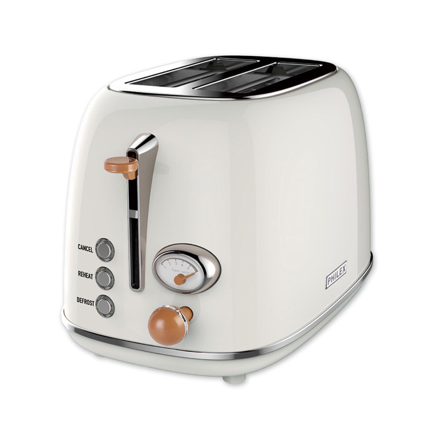 PHILEX 2-Slice Electric Toaster Bread Reheat Defrost Retro Retro IVORY