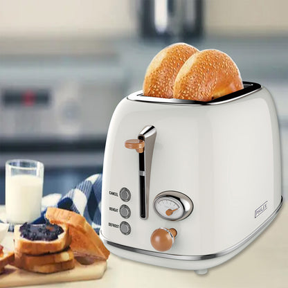 PHILEX 2-Slice Electric Toaster Bread Reheat Defrost Retro Retro IVORY