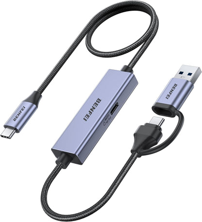 BENFEI 408GY USB-C to USB-C+A + PD (100W) Video/Audio Capture Card Supporting Full HD 1080P 60FPS for Streaming, Recording, Gaming