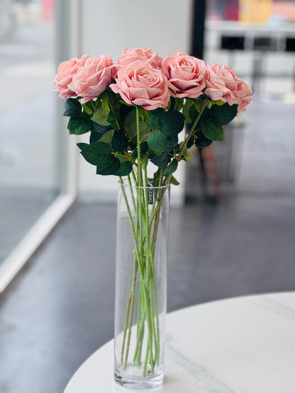 Artificial Rose Stems – Set of 2 Stems  – 60cm with 3 Flowers Each - Soft Pink
