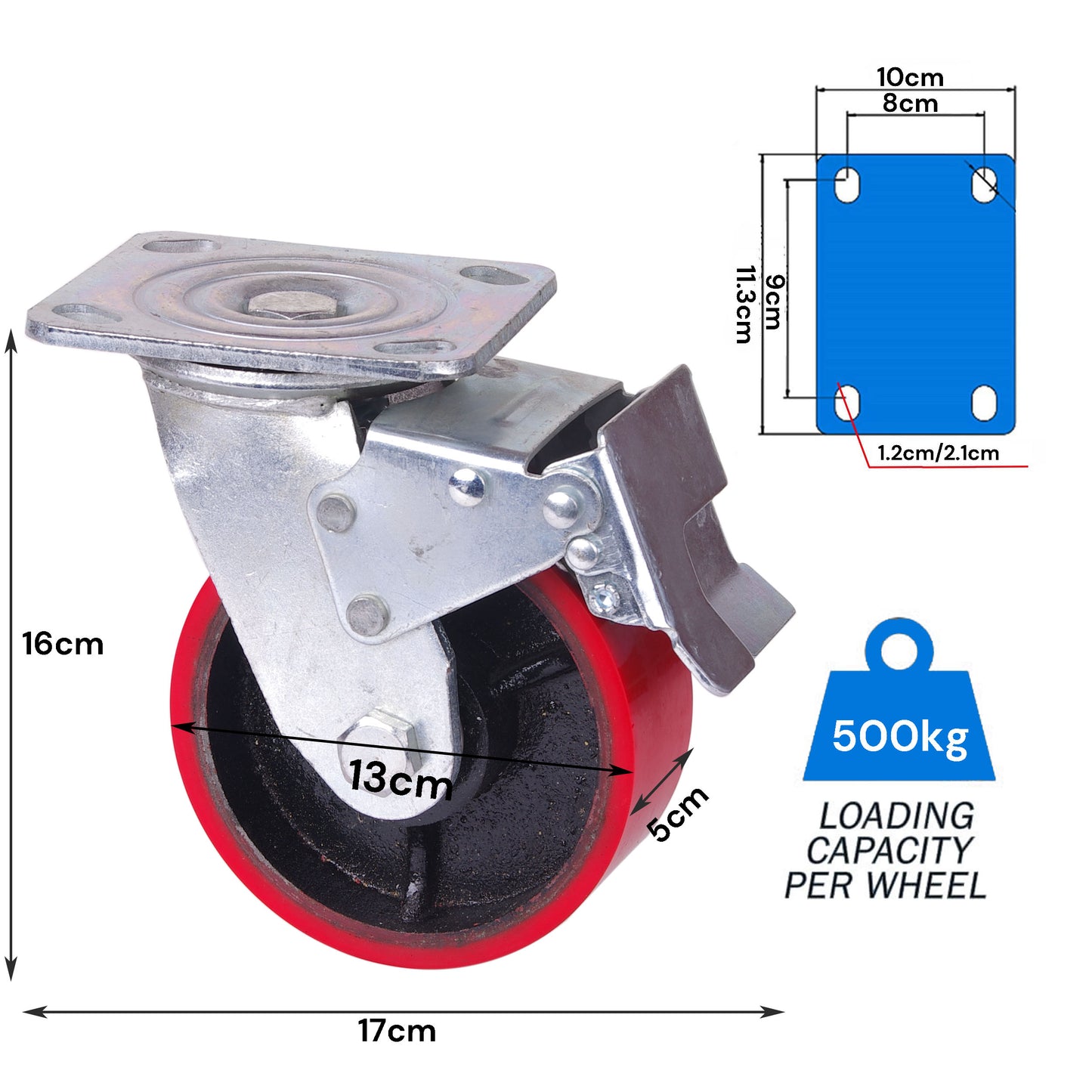 4x 5 inch Industrial 2000KG Swivel Brake Locking Caster Castor Wheels Casters 2x swivel 2x fixed Furniture Workbench