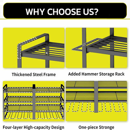 Large Power Tool Organizer 4 Layers Garage Tool Storage Rack Workshop Tool Shelf Drill Pliers Hammer Rack