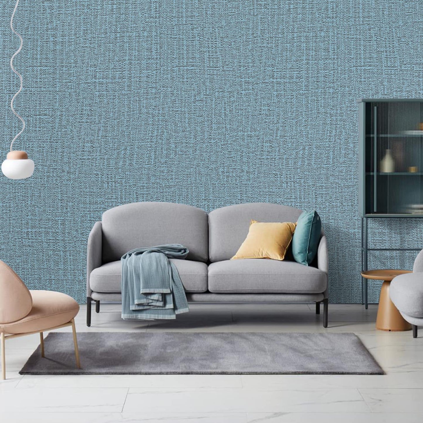61cm x 10m Green Wallpaper Decor Faux Grasscloth Paper Wall Paper Self Adhesive Removable Blue