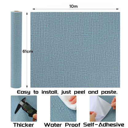 61cm x 10m Green Wallpaper Decor Faux Grasscloth Paper Wall Paper Self Adhesive Removable Blue