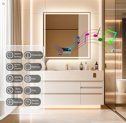 Interior Ave - 80 x 80cm Square Frameless LED Bathroom Mirror – Bluetooth