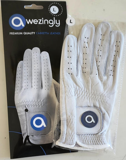 Awezingly Premium Quality Cabretta Leather Golf Glove for Men - White (M)